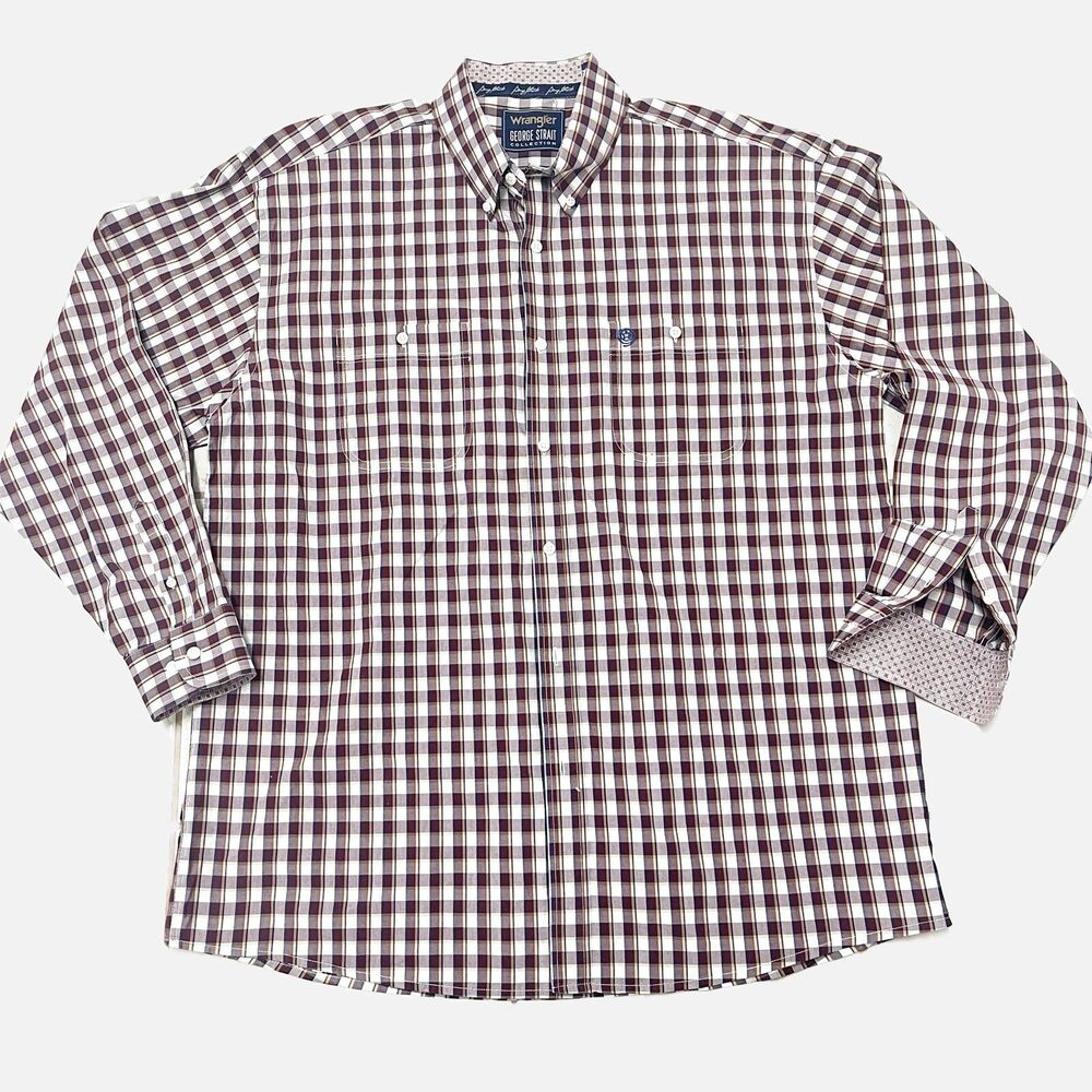 Wrangler George Strait Collection Burgundy Plaid Long Sleeve Shirt Size XXL/XXG